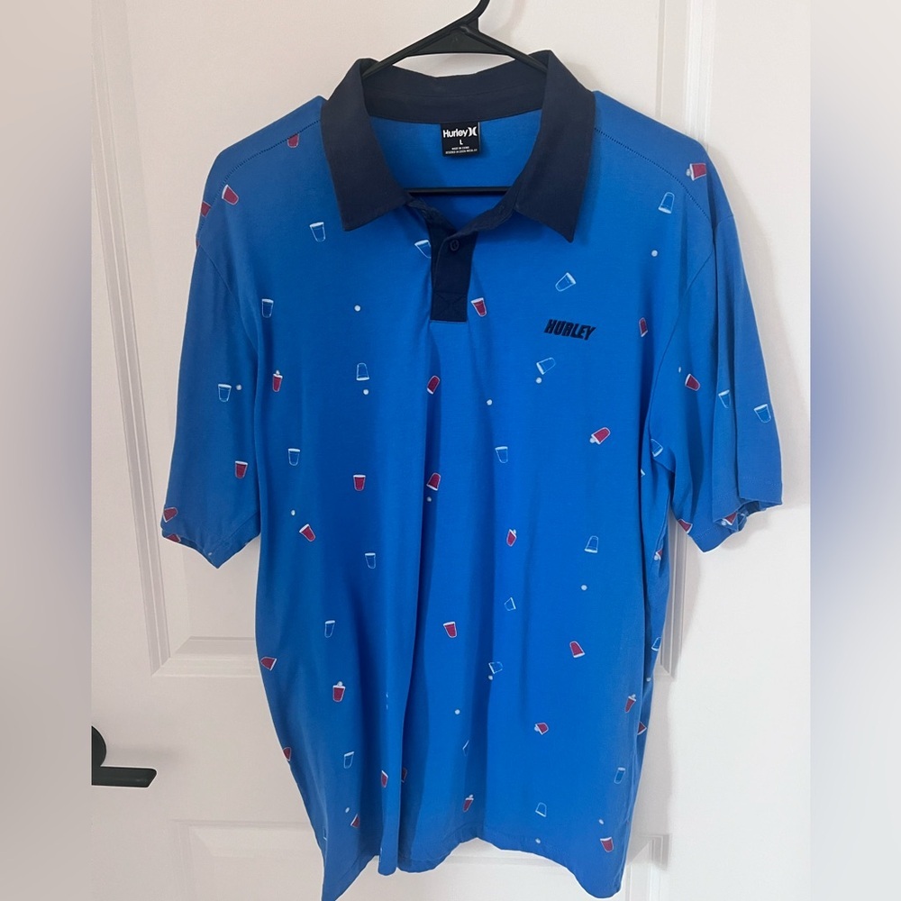 Hurley Blue Polo Shirt with Red and White Accents